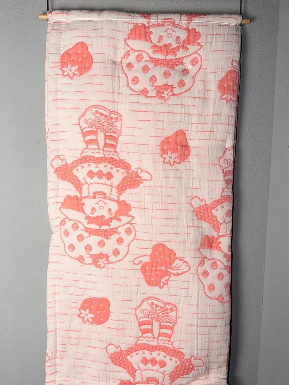 Strawberry Shortcake Jacquard Woven Throw - Pink & White